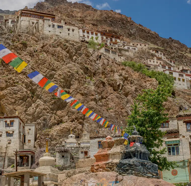 Monastery and prayer flags in Ladakh